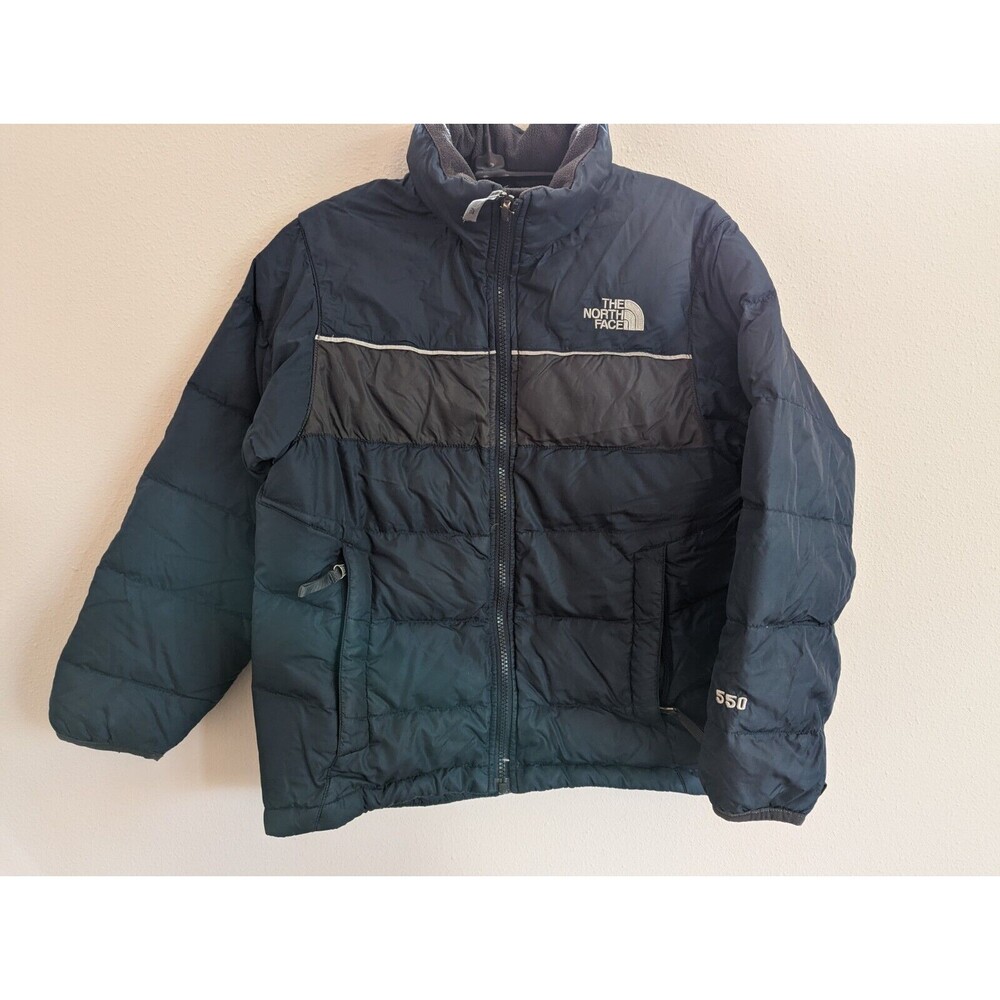 NORTH FACE Nuptse 550 Fill Down Puffer Jacket Blue Gray Boys Medium